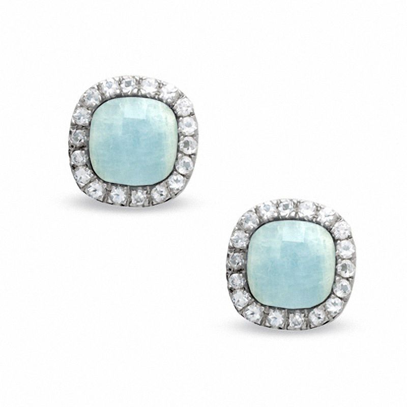 Cushion-Cut Blue Chalcedony Earrings in Sterling Silver with White Topaz Accents|Peoples Jewellers