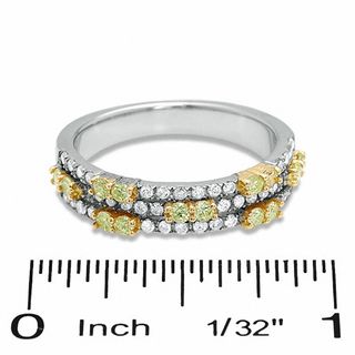 0.75 CT. T.W. Enhanced Yellow and White Diamond Three Row Band in 14K White Gold