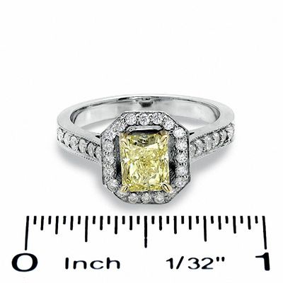 1.40 CT. T.W. Cushion-Cut Yellow Diamond Framed Ring in 18K White Gold