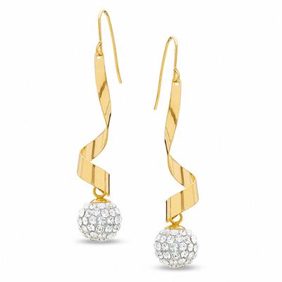 14K Gold Ribbon Twist Earrings with Crystal Balls