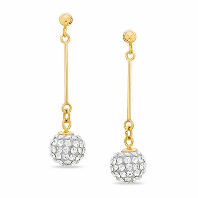 14K Gold Crystal Dangle Stick Earrings