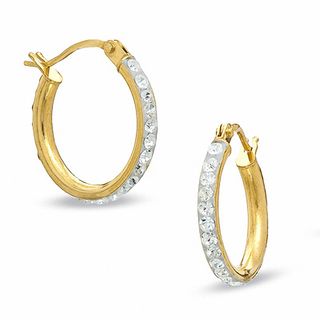 14K Gold 15mm Crystal Hoop Earrings