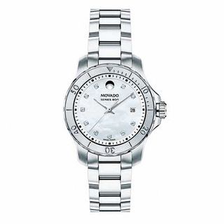 Ladies' Movado Series 800 Diamond Accent Chronograph Watch with Mother-of-Pearl Dial (Model: 2600114)