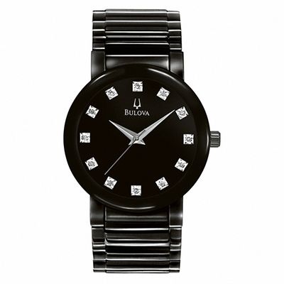 Men's Bulova Diamond Accent Black IP Watch with Black Dial (Model: 98D001)