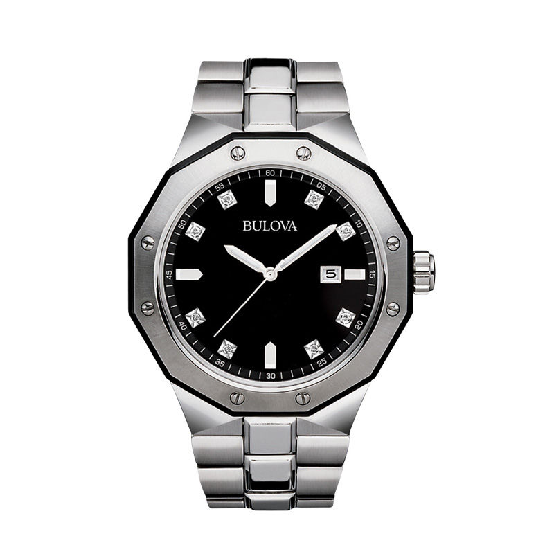 Men's Bulova Marine Star Diamond Accent Watch with Black Dial (Model: 98D103)|Peoples Jewellers