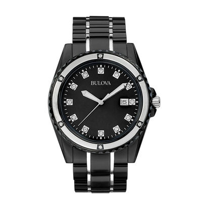 Men's Bulova Marine Star Diamond Accent Black IP Watch with Black Dial (Model: 98D107)