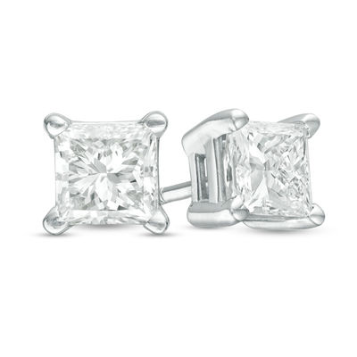 0.37 CT. T.W. Princess-Cut Diamond Solitaire Stud Earrings in 14K White Gold (K-L/I2-I3)