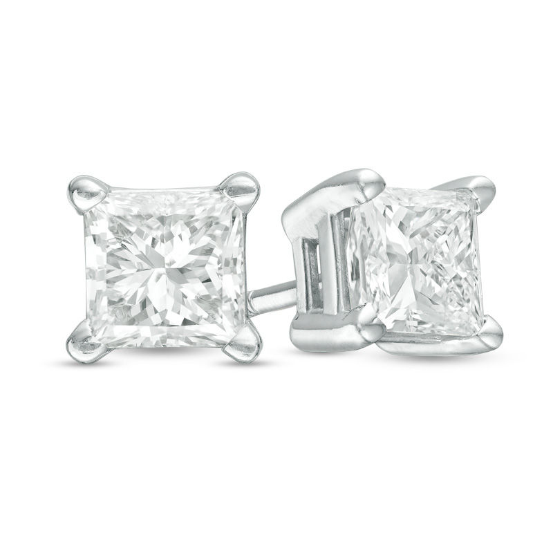 0.37 CT. T.W. Princess-Cut Diamond Solitaire Stud Earrings in 14K White Gold (K-L/I2-I3)|Peoples Jewellers