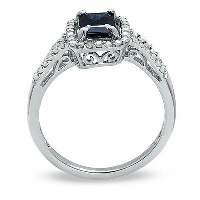 Emerald-Cut Blue Sapphire and Diamond Ring in 10K White Gold