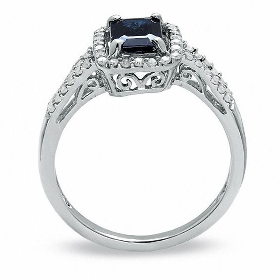 Emerald-Cut Blue Sapphire and Diamond Ring in 10K White Gold