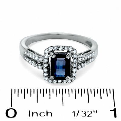 Emerald-Cut Blue Sapphire and Diamond Ring in 10K White Gold