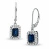 Thumbnail Image 0 of Emerald-Cut Blue Sapphire Drop Earrings in 10K White Gold with Diamond Accents