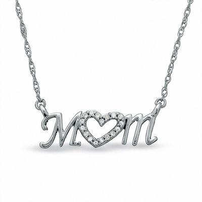 Diamond Accent Mom Heart Necklace in Sterling Silver