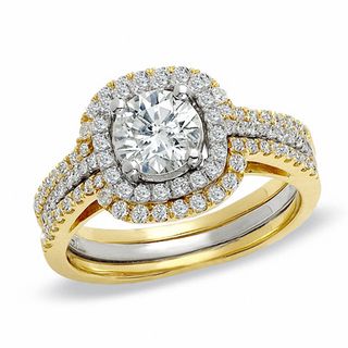 1.50 CT. T.W. Diamond Double Framed Three Piece Bridal Set in 14K Two-Tone Gold