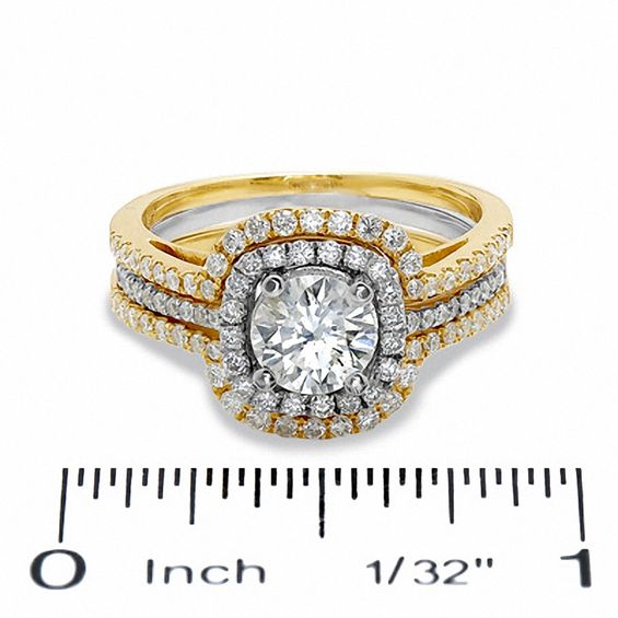 1.50 CT. T.W. Diamond Double Framed Three Piece Bridal Set in 14K Two-Tone Gold