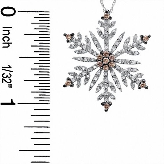 0.50 CT. T.W. Champagne and White Diamond Snowflake Pendant in 10K White Gold