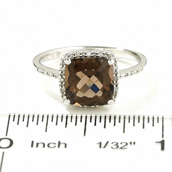 Cushion-Cut Smoky Quartz Ring in 14K White Gold with Diamond Accents