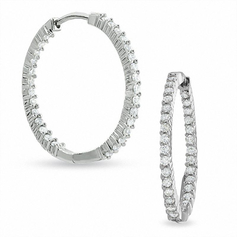 1.00 CT. T.W. Diamond Front and Back Hoop Earrings in 14K White Gold|Peoples Jewellers