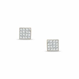 14K Gold Crystal Square Stud Earrings