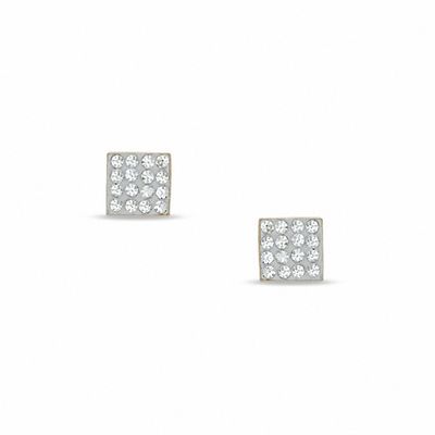 14K Gold Crystal Square Stud Earrings