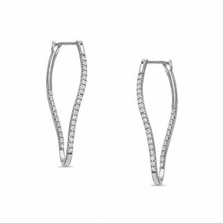 0.25 CT. T.W. Diamond Curvy Hoop Earrings in 10K White Gold