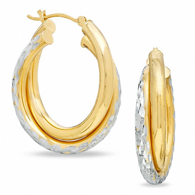 OroMagnifico™ 25mm Double Bypass Hoop Earrings in 14K Gold over Sterling Silver|Peoples Jewellers