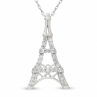 Eiffel Tower Pendant in 10K White Gold with Diamond Accents