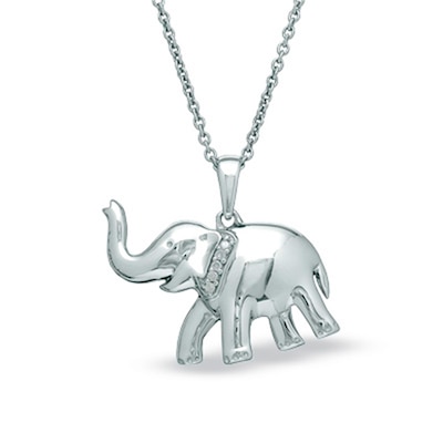 Diamond Accent Elephant Pendant in Sterling Silver