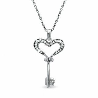 0.05 CT. T.W. Diamond Small Heart Key Pendant in Sterling Silver