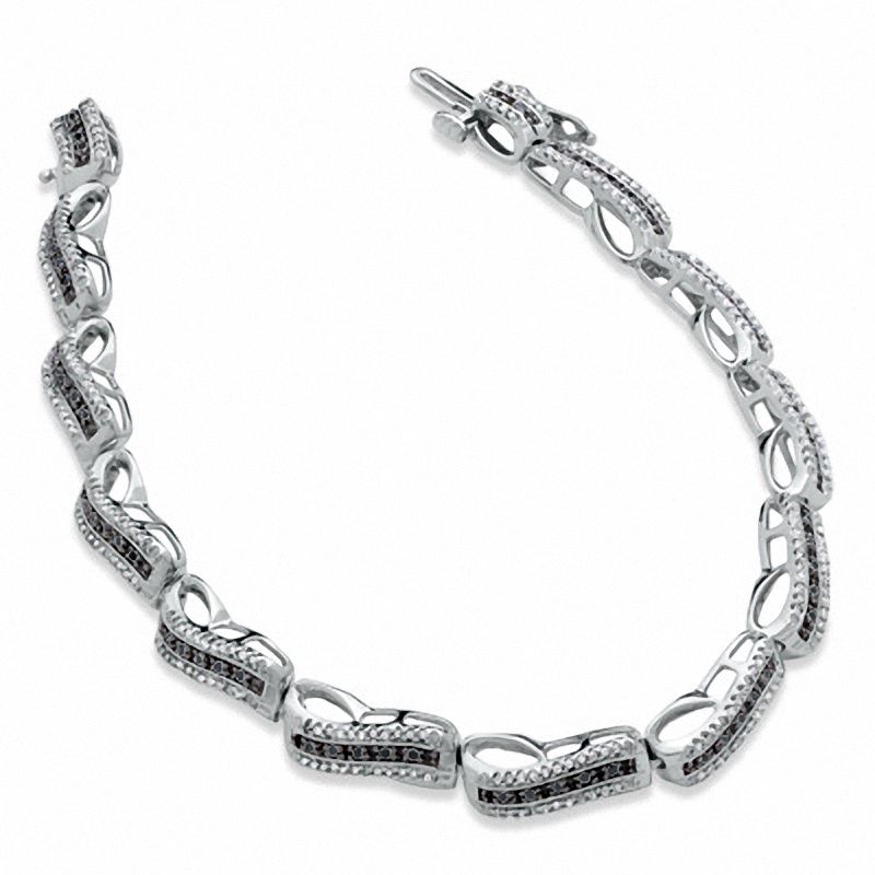 1.00 CT. T.W. Enhanced Black and White Diamond Wave Bracelet in Sterling Silver