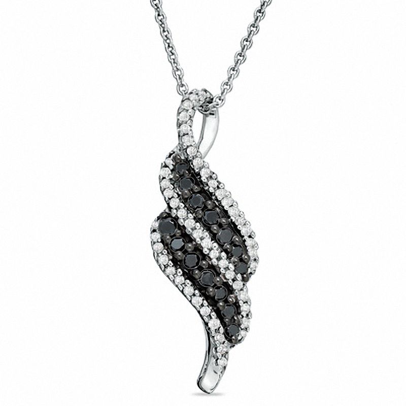 0.50 CT. T.W. Enhanced Black and White Diamond Double Flame Pendant in Sterling Silver|Peoples Jewellers