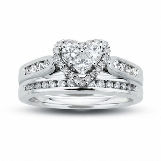 0.75 CT. T.W. Diamond Heart Bridal Set in 14K White Gold