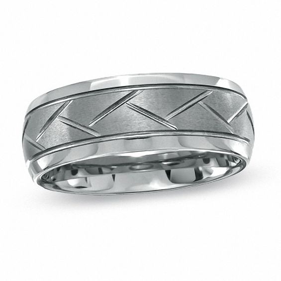 Triton Men's 8.0mm Comfort Fit Tungsten Carbide Crisscross Wedding Band - Size 10