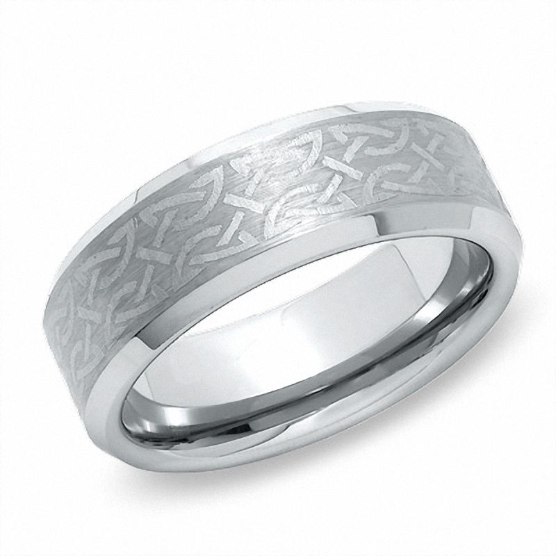 Men's 8.0mm Tungsten Carbide Bevelled Edge Laser Celtic Band - Size 10|Peoples Jewellers