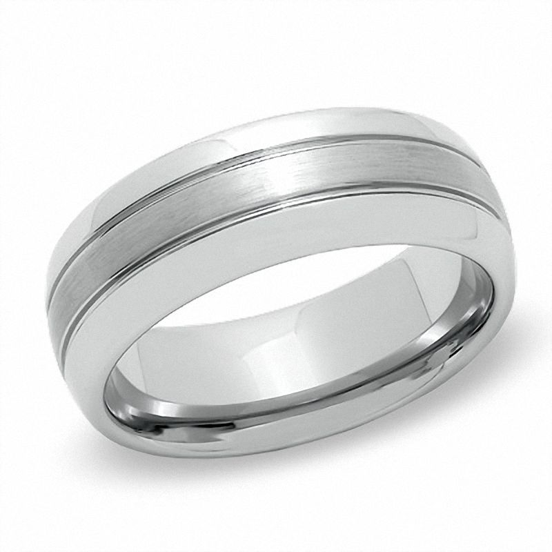 Men's 8.0mm Tungsten Carbide Satin Centre Wedding Band - Size 10|Peoples Jewellers