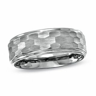 Triton Men's 8.0mm Comfort Fit Tungsten Carbide Hammered Wedding Band - Size 10