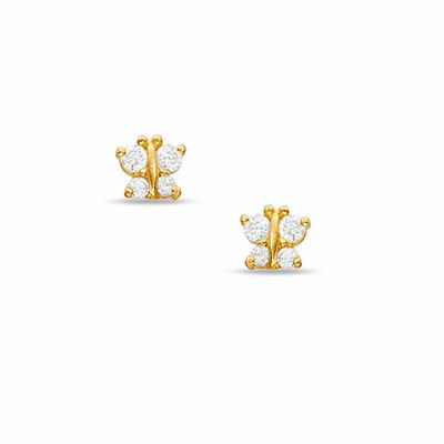 Child's Cubic Zirconia Butterfly Earrings 14K Gold