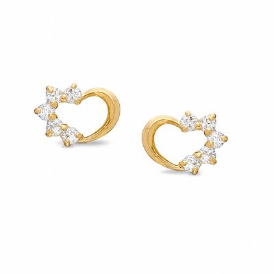 Child's Cubic Zirconia Heart Earrings in 14K Gold