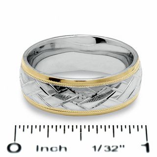 Men's 8.0mm Woven Ridge Band in Sterling Silver and 14K Gold