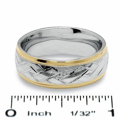 Men's 8.0mm Woven Ridge Band in Sterling Silver and 14K Gold