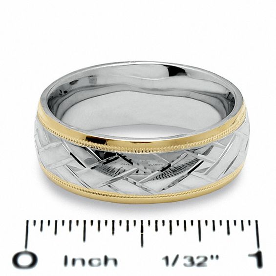 Men's 8.0mm Woven Ridge Band in Sterling Silver and 14K Gold