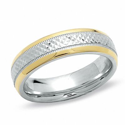 Men's 6.0mm Sparkle Centre Band in Sterling Silver and 14K Gold