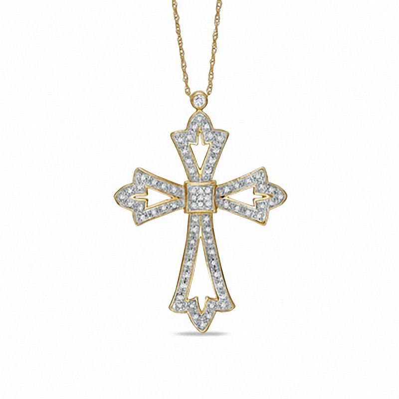0.25 CT. T.W. Diamond Open Pointed Cross Pendant in 10K Gold|Peoples Jewellers