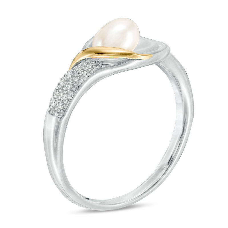 Cultured Freshwater Pearl and Diamond Accent Calla Lily Ring in Sterling Silver and 14K Gold|Peoples Jewellers