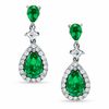 Thumbnail Image 0 of Pear-Shaped Lab-Created Emerald and White Sapphire Drop Earrings in 14K White Gold