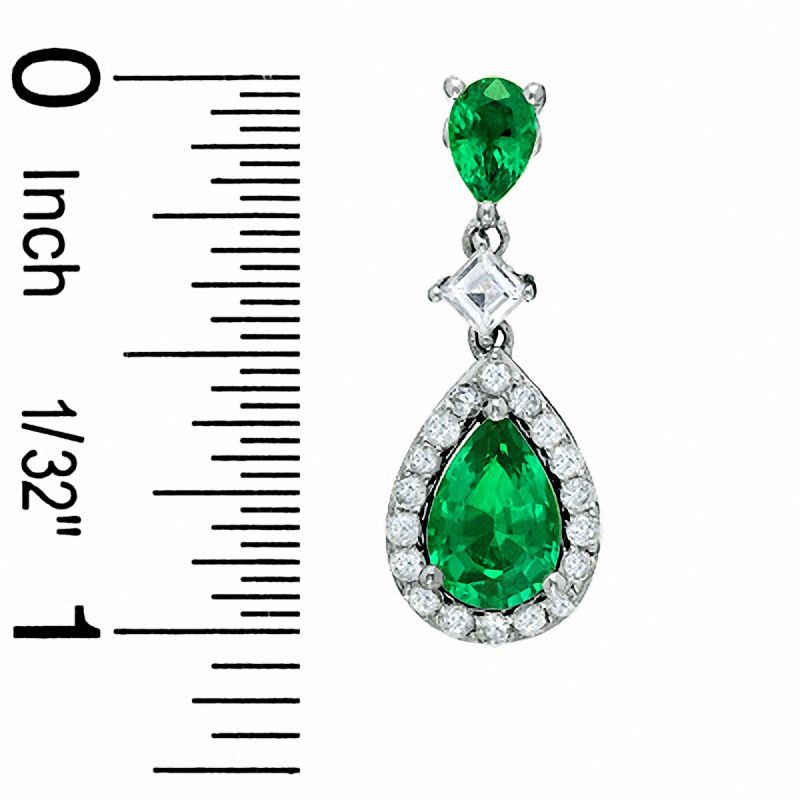 Pear-Shaped Lab-Created Emerald and White Sapphire Drop Earrings in 14K White Gold