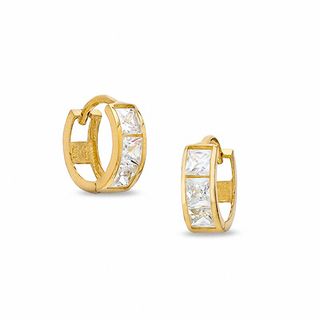 Child's Princess-Cut Cubic Zirconia Hoop Earrings in 14K Gold