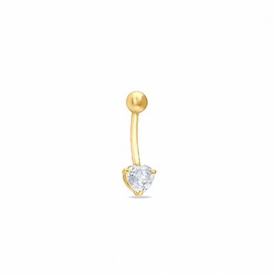 014 Gauge Heart Curved Barbell with Cubic Zirconia in 14K Gold