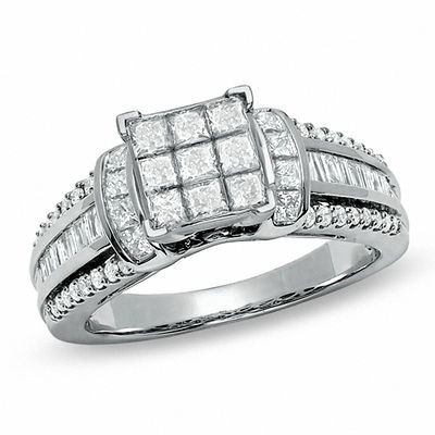 1.25 CT. T.W. Composite Princess-Cut Diamond Ring in 14K White Gold