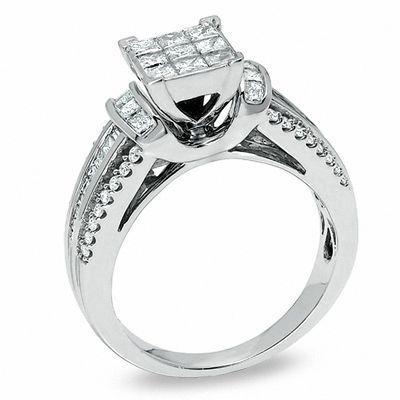 1.25 CT. T.W. Composite Princess-Cut Diamond Ring in 14K White Gold